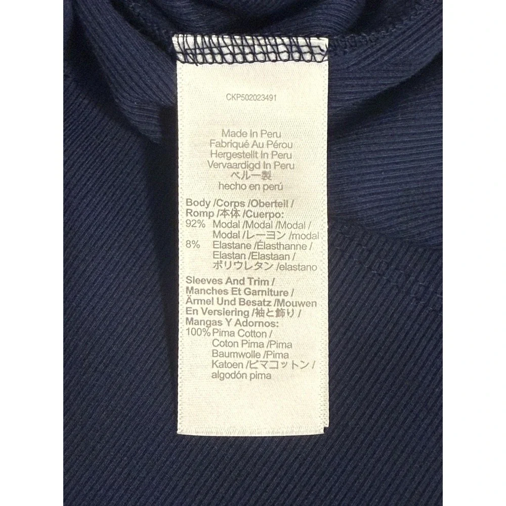 Madewell Midnight‎ Navy Blue Puff-Sleeve Henley Knit Top NW195 XS New